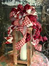 The Kristoph Red Black & Tan Christmas Tree Topper Bow~Bow for wreaths and lanterns~Xmas Bow buffalo check~Swag Bow~Farmhouse ChristmasDecor