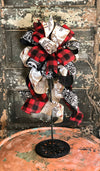 The Grace Red Black & Tan Buffalo Check Christmas Bow, bow for lantern, bow for wreaths, long streamer bow for mailbox, christmas decor