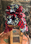 The Wanda Navy & Red Buffalo Check Christmas Bow, bow for lantern, bow for wreaths, long streamer bow for mailbox, christmas decor