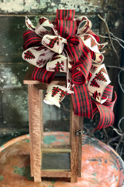 The Griswold Reed & Black Buffalo Check Christmas Tree Topper Bow~bow for wreaths~Xmas bow~lantern bow~swag bow~farmhouse christmas bow