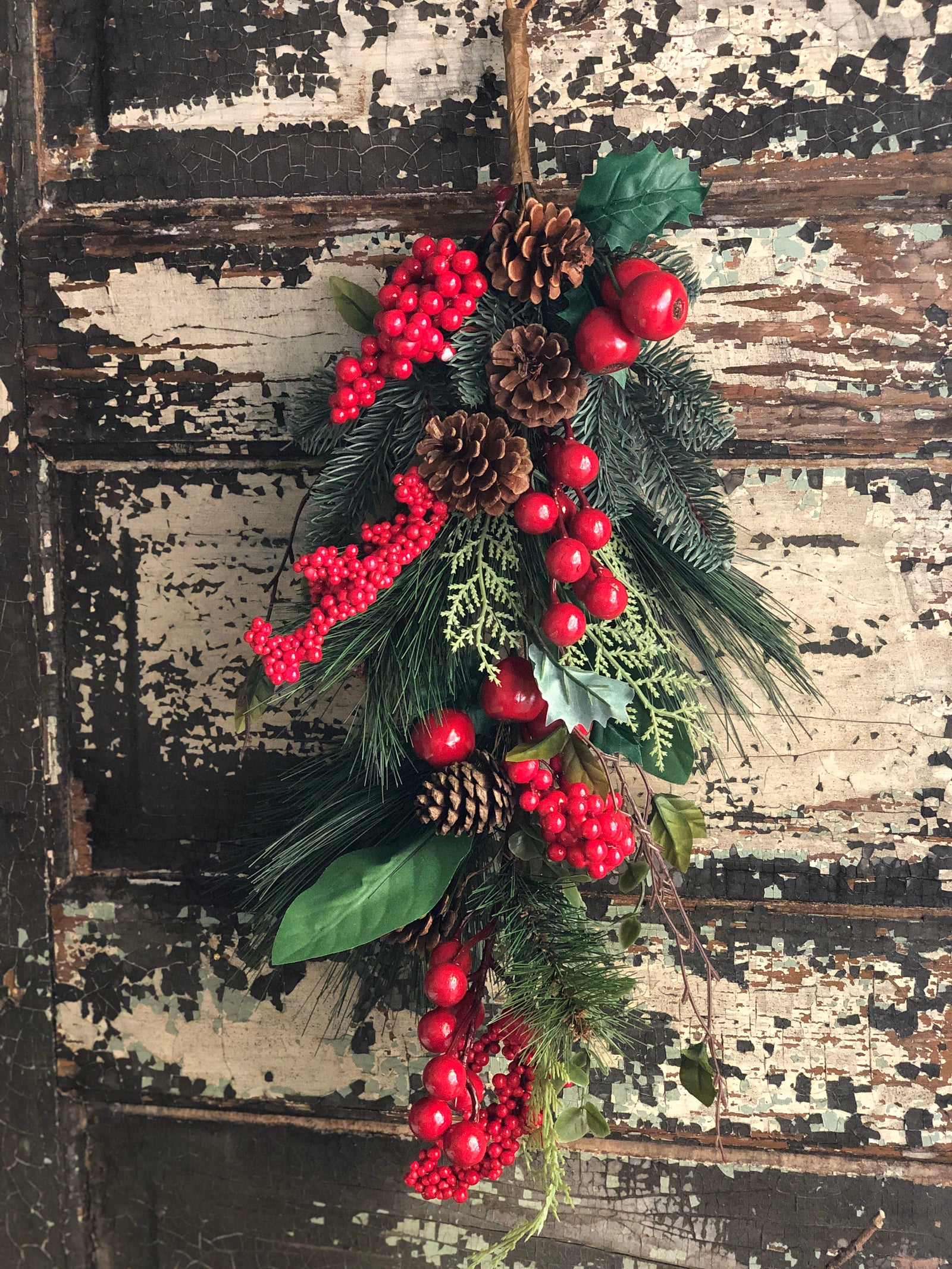 Red berry & mixed pine Christmas swag, holiday swag, silk flower wreath making supply, farmhouse decor, christmas decor, holiday decor