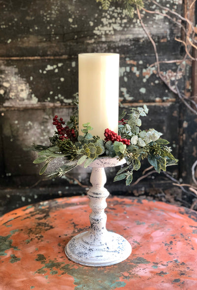 The Lilith Christmas Candle Ring~Pine berry & eucalyptus candle ring~winter candle ring~mini christmas wreath~farmhouse Christmas decor