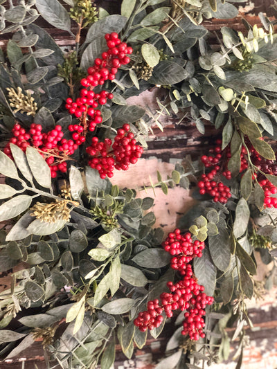 The Lillian Eucalyptus & Berry Christmas Wreath For Front Door~Winter berry wreath~Year round wreath for door~Farmhouse wreath for door