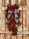 The Aria Red & Black Buffalo Check Magnolia Door Swag, Christmas swag for front door, mantle swag, mailbox decoration, farmhouse winter swag