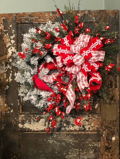 The Nadine Christmas Wreath For Front Door~Winter wreath~snowy iced pine wreath~farmhouse wreath~red & white cardinal wreath