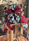 The Wanda Navy & Red Buffalo Check Christmas Bow, bow for lantern, bow for wreaths, long streamer bow for mailbox, christmas decor