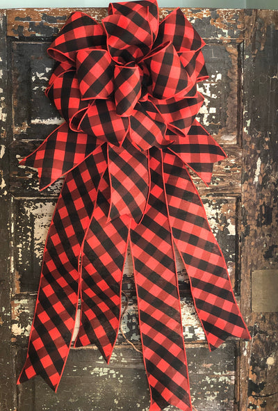 The Hope Buffalo Check Christmas Tree Topper Bow~Red & Black extra large bow for wreath~farmhouse Christmas tree bow~Rustic christmas decor