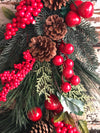 Red berry & mixed pine Christmas swag, holiday swag, silk flower wreath making supply, farmhouse decor, christmas decor, holiday decor