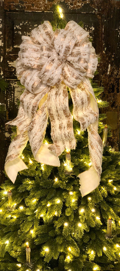 The Audrey White & Gold Christmas Tree Topper Bow