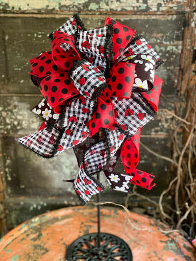 The June Red Black & White Ladybug Bow