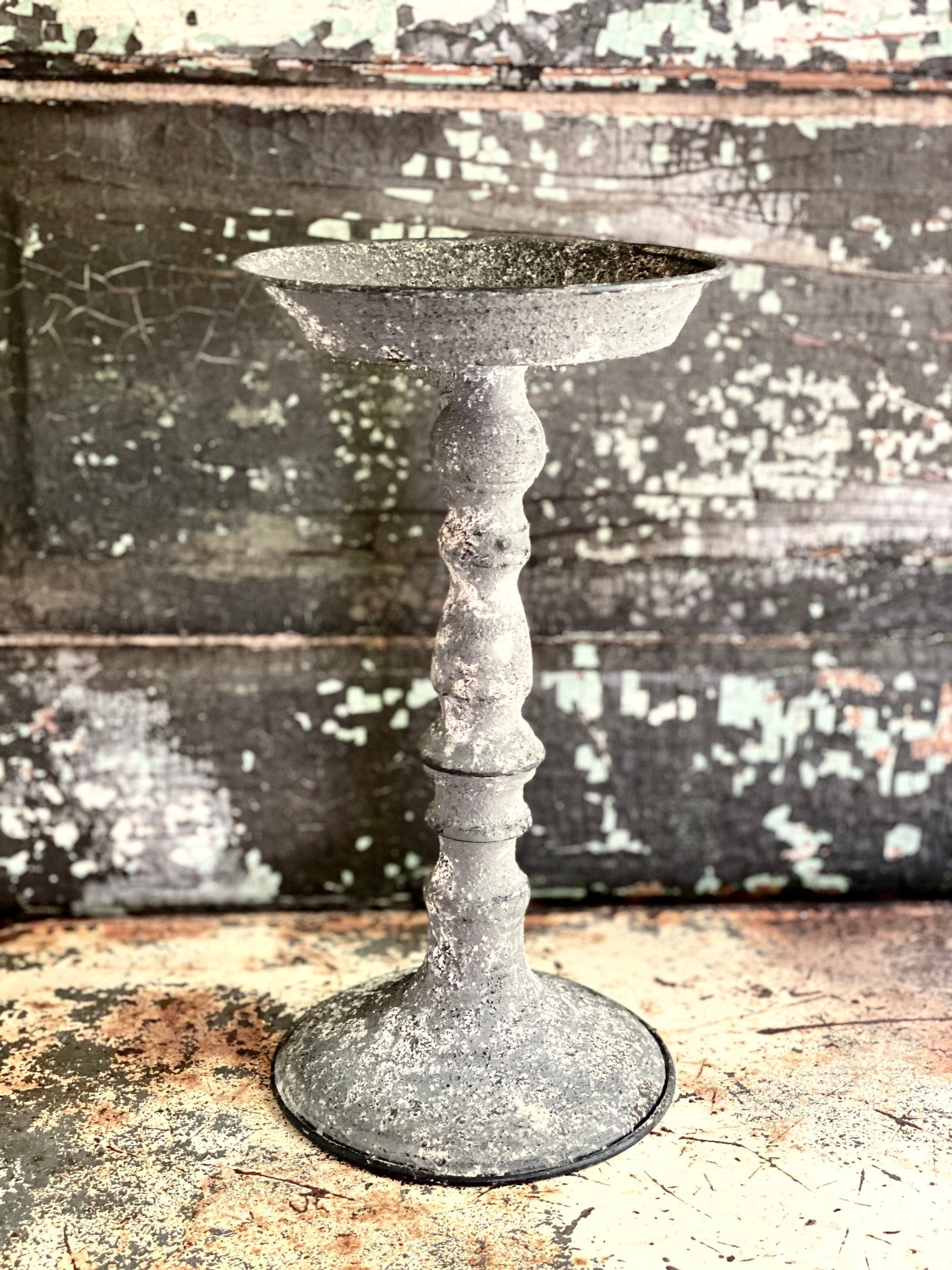 The Addilyn Grey Distressed Pillar Candle Holder