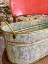 Farmhouse oval tin verdigris container metal handles~Rustic primitive decor~fixer upper decor~galvanized bucket planter