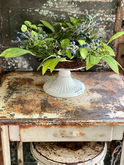 The Kinley White Distressed Metal Pedestal Stand