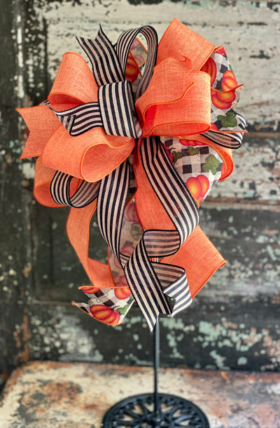 The Jerica Orange  Black & Tan Pumpkin Bow