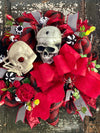 The Cruella Red Black & White Halloween Skull Wreath