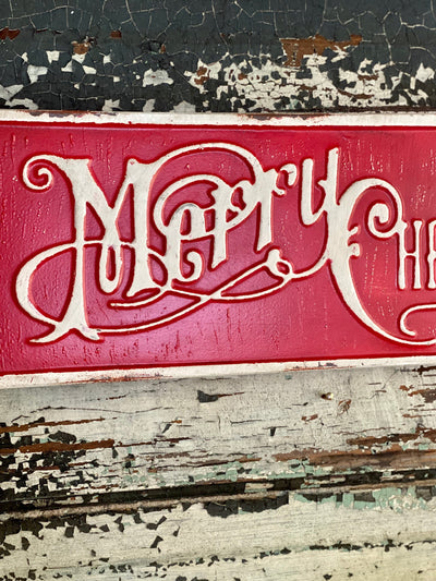 Vintage Style Red Merry Christmas Tin Sign~farmhouse Christmas decor~rustic decor~Xmas decor~cabin decor~holiday sign