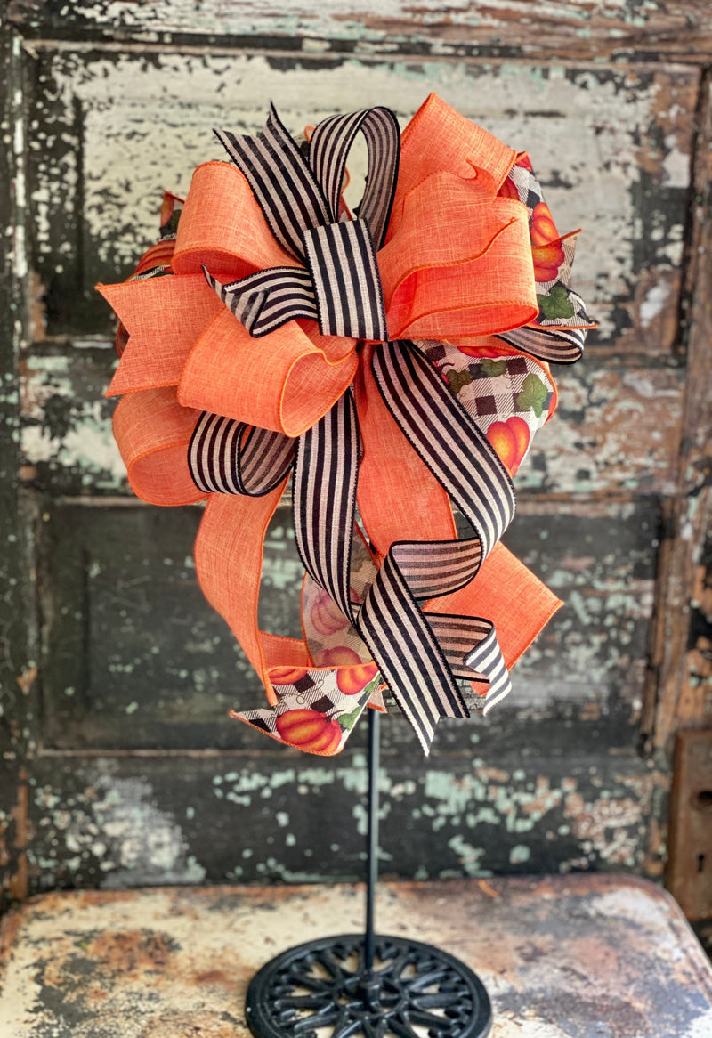The Jerica Orange  Black & Tan Pumpkin Bow