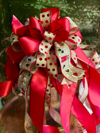 The Emilia Red & Tan Christmas Tree Topper Bow