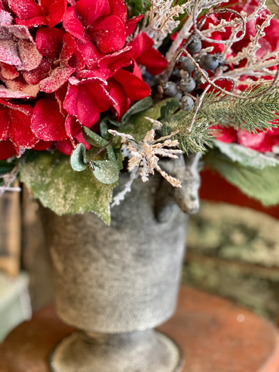 The Bethany Red Icy Hydrangea & Pine Christmas Centerpiece For Dining Table, winter decor, gift for her, holiday decor, winter arrangement
