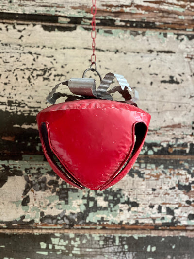 Vintage Style Red Metal Sleigh Bell~Farmhouse Christmas decor~Large Jingle Bells, Sleigh bells, cottage decor, hanging bell
