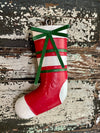 Red White & Green Metal Christmas Stocking Wall Vase~Farmhouse Christmas decor~Large Stocking wall hanger, holiday stocking
