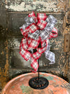 The Krampus Red & Gray Christmas Tree Topper Bow~Xmas bow for wreaths~Plaid bow for mailbox~Swag bow~Farmhouse bow~rustic bow~cabin decor