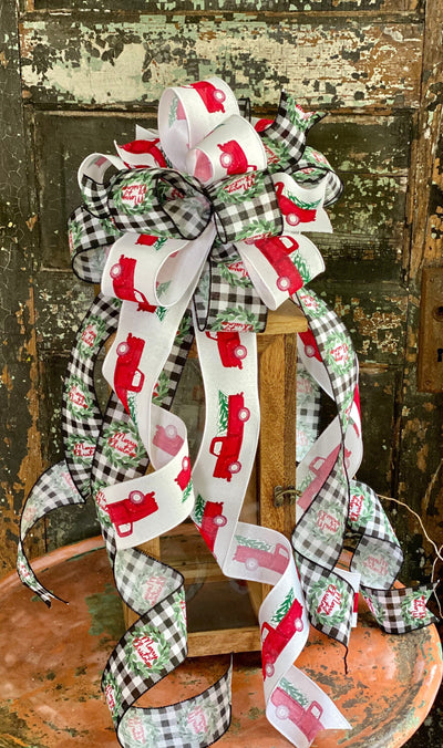 The Ainsley Red Black & White Christmas Tree Topper Bow