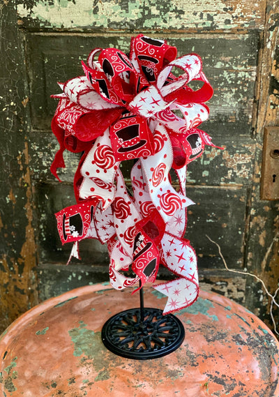 The Frosty Red & White Christmas Tree Topper Bow