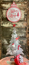 Vintage Style Galvanized Red Believe In Magic Of Christmas Sign~farmhouse Christmas decor~Xmas decor~ornament sign~wreath attachment