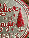 Vintage Style Galvanized Red Believe In Magic Of Christmas Sign~farmhouse Christmas decor~Xmas decor~ornament sign~wreath attachment