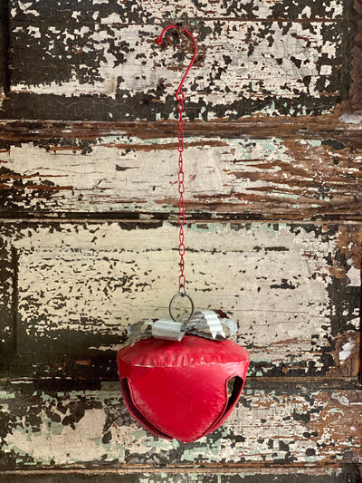 Vintage Style Red Metal Sleigh Bell~Farmhouse Christmas decor~Large Jingle Bells, Sleigh bells, cottage decor, hanging bell