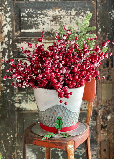 Red White Silver & Green Metal Christmas Top Hat Planter~Farmhouse Christmas decor~Christmas tree bucket, holiday container-pot cover