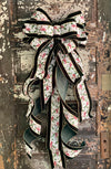 The Berenice Green & Red Velvet Christmas Tree Topper Bow, bow for wreaths, Elegant bow, Lantern bow, Long streamer classic bow
