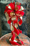 The Carmen Red & Gold Velvet Christmas Tree Topper Bow, bow for wreaths~XL traditional christmas bow~oversize bow with long streamers