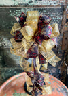 The Edith Red Black & Gold Christmas Tree Topper Bow, bow for lantern, bow for wreaths, long streamer bow, christmas decor