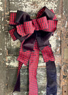 The Linda Red & Black Buffalo Check Lux Christmas Tree Topper Bow~extra large bow for wreath~farmhouse velvet bow~christmas decor
