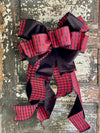 The Linda Red & Black Buffalo Check Lux Christmas Tree Topper Bow~extra large bow for wreath~farmhouse velvet bow~christmas decor