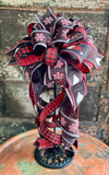 The Shae Red Black & White Gnome Christmas Tree Topper Bow, bow for lantern, bow for wreaths, long streamer bow for mailbox, christmas decor