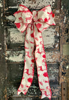 The Temperance Red & Cream Toile Christmas Tree Topper Bow, bow for wreaths, Elegant bow, Lantern bow, Long streamer classic bow