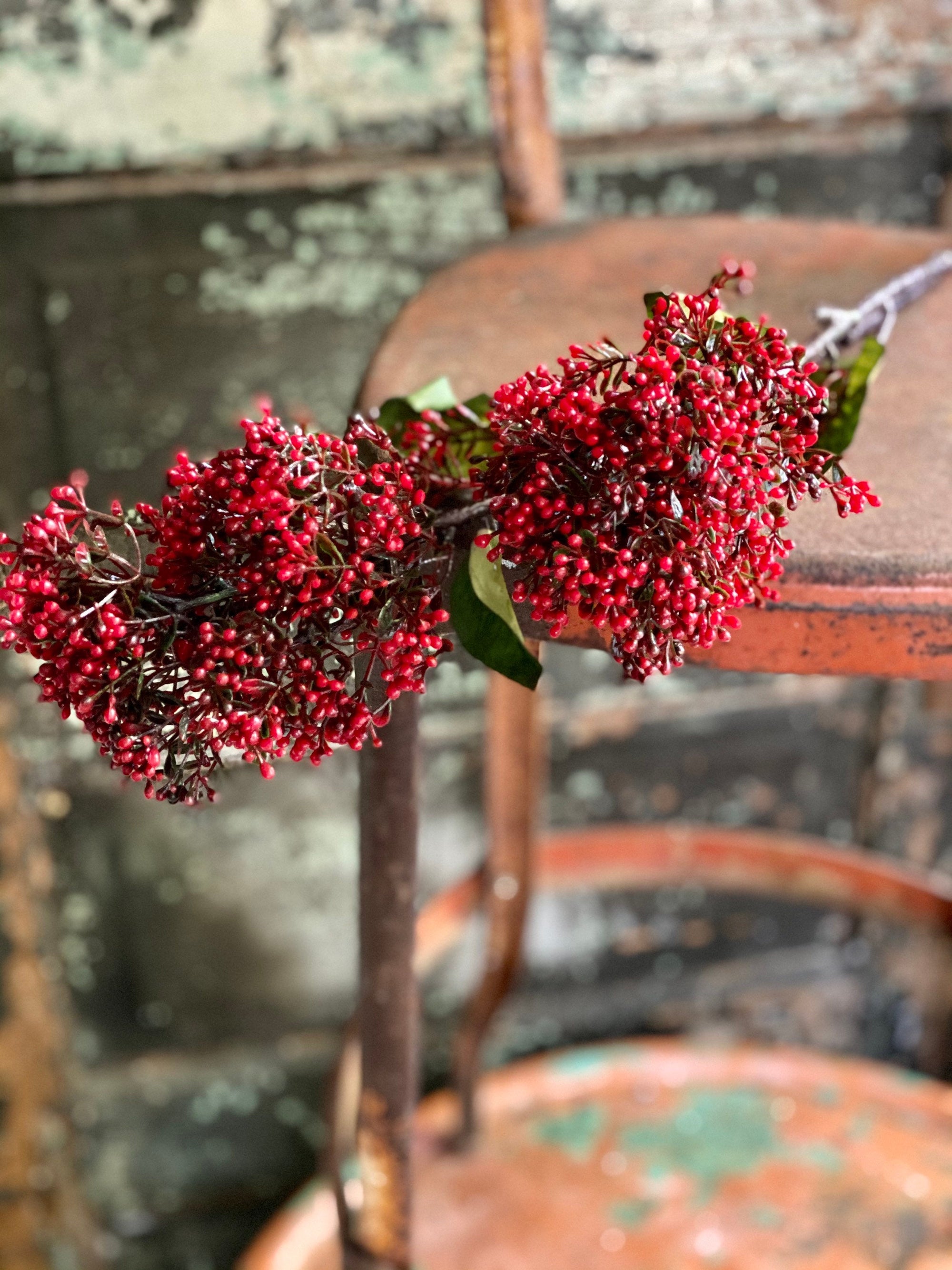 Artificial Red Viburnum Berry Flower Stem, Urn filler florals, winter red mini berries, Wreath making supply, floral craft