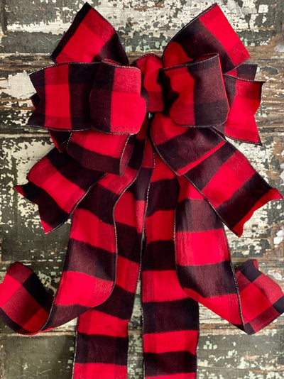 The Sidney Red & Black Flannel Buffalo Check Christmas Tree Topper Bow
