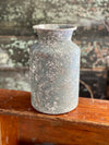 Distressed Grey Textured Metal Urn, metal container for florals, shabby chic vase for table, farmhouse metal urn