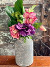 Distressed Grey Textured Metal Urn, metal container for florals, shabby chic vase for table, farmhouse metal urn