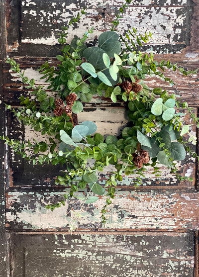 Eucalyptus Candle Ring, Greenery Mini Wreath, Pillar Candle Wreath, Mantle decor, Kitchen island decor, farmhouse year round decor