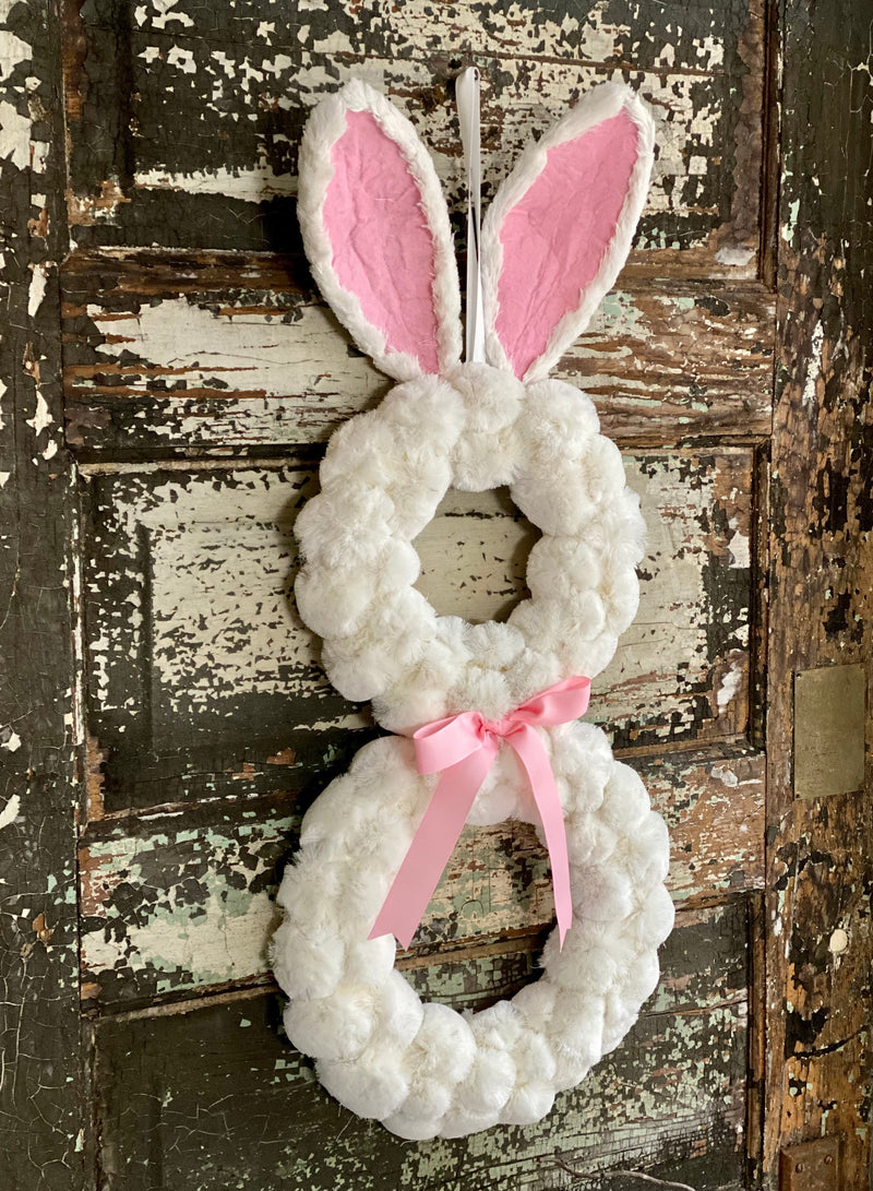 Fluffy Bunny Rabbit Spring Wreath For Front Door, Easter wreath, Cottage decor, farmhouse wreath, shabby chic wreath, Easter bunny