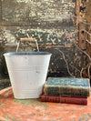 Farmhouse Distressed White Metal Wall Pocket, Rustic hanging planter~fixer upper decor~White bucket planter with handle