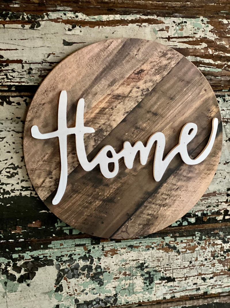 Round Wood Home Sign For Front Door, farmhouse home sign for wreath, ornament sign. wreath attachment, Wall decor, craft supply