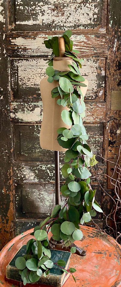 Artificial 4 Foot Eucalyptus Garland, Wreath making supply garland, silver dollar eucalyptus garland~French country garland, spring greenery