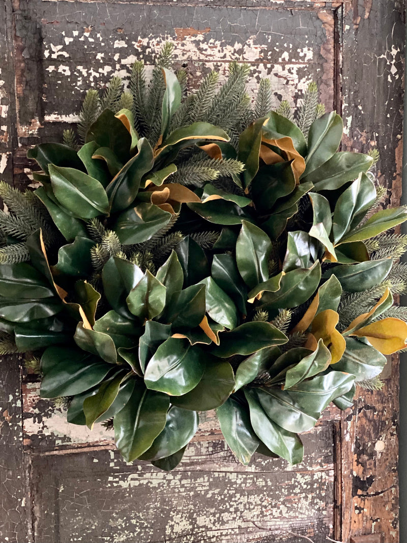 The Gaia Magnolia & Pine Wreath For Front Door, Winter wreaths, All season wreath, farmhouse wreath, cabin wreath, real touch magnolia