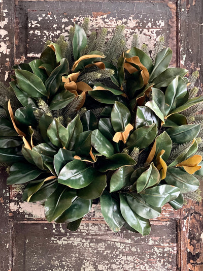 The Gaia Magnolia & Pine Wreath For Front Door, Winter wreaths, All season wreath, farmhouse wreath, cabin wreath, real touch magnolia